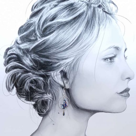 Boucles d'oreilles très petits chats en liberty Strawberry thief denim (2.5 cm) Boucles d'oreilles très petits chats en liberty Strawberry thief denim (2.5 cm)