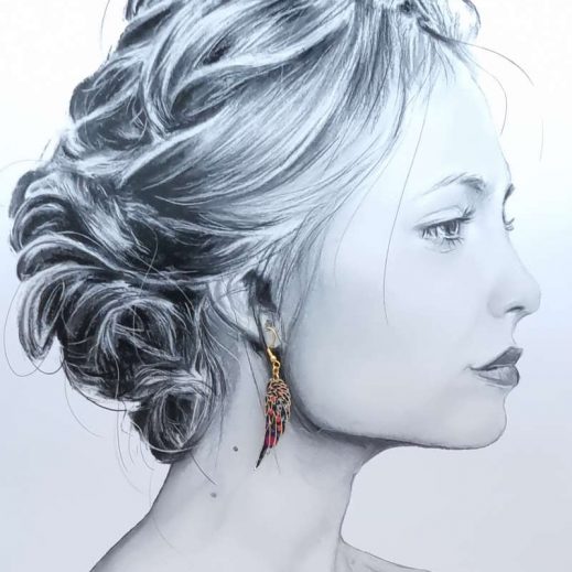 boucles d'oreilles Phoenix et aile en liberty Perséphone violine boucles d'oreilles Phoenix et aile en liberty Perséphone violine