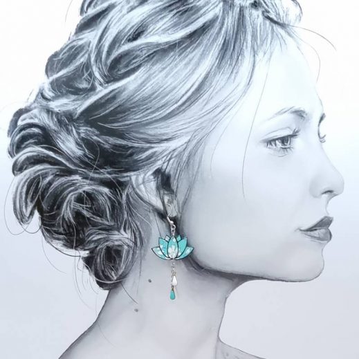 Boucles d'oreilles Libellule et Lotus en liberty Capel mint Boucles d'oreilles Libellule et Lotus en liberty Capel mint