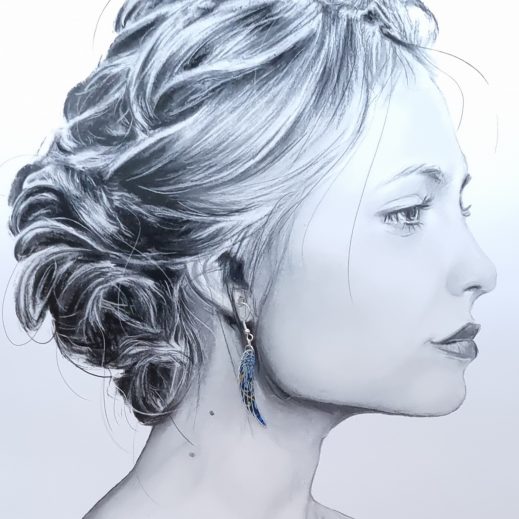 boucles d'oreilles Phoenix et aile en liberty Strawberry thief denim boucles d'oreilles Phoenix et aile en liberty Strawberry thief denim