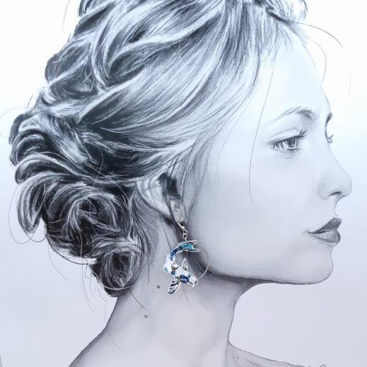 Boucle d'oreille à l'UNITE Carpe Koi en liberty Strawberry Thief denim Boucles d'oreilles fleurs de cerisier sakura et carpe koi en liberty strawberry thief denim