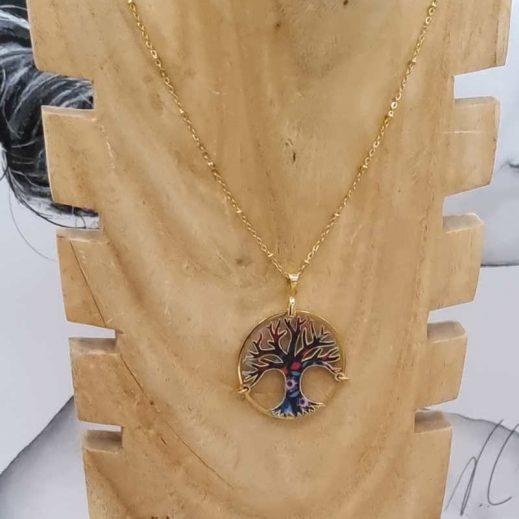 Collier Arbre de Vie en liberty Perséphone violine Collier Arbre de Vie en liberty Perséphone violine