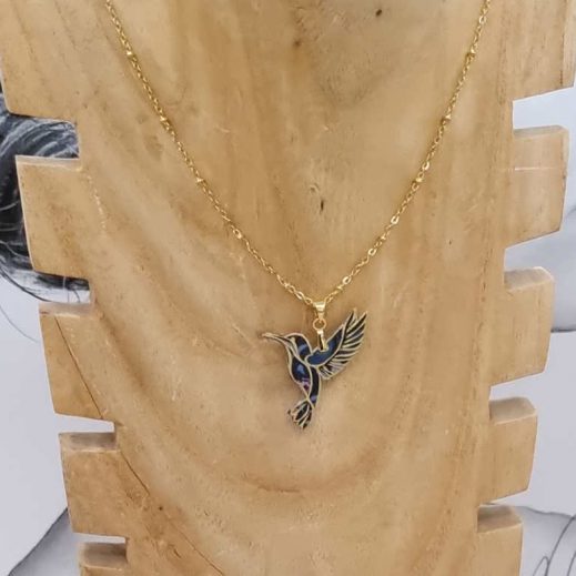 Collier colibri en liberty Perséphone violine Collier colibri en liberty Perséphone violine