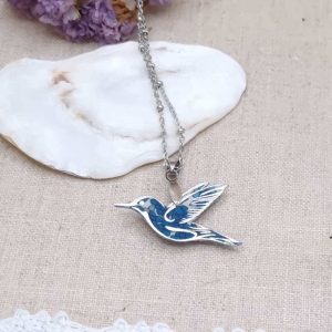 Collier colibri en liberty Margareth annie bleu