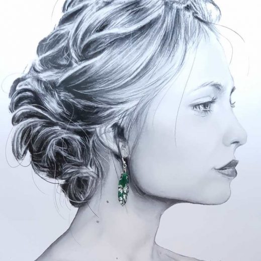 boucles d'oreilles oiseau hirondelle et plume en liberty Capel émeraude boucles d'oreilles oiseau hirondelle et plume en liberty Capel émeraude