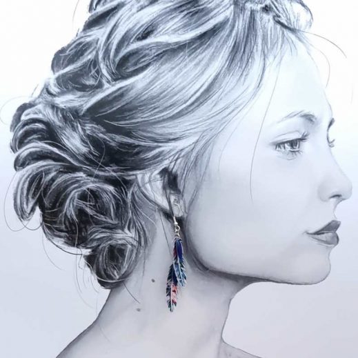 boucles d'oreilles Phoenix et plumes en liberty perséphone violine boucles d'oreilles Phoenix et plumes en liberty perséphone violine