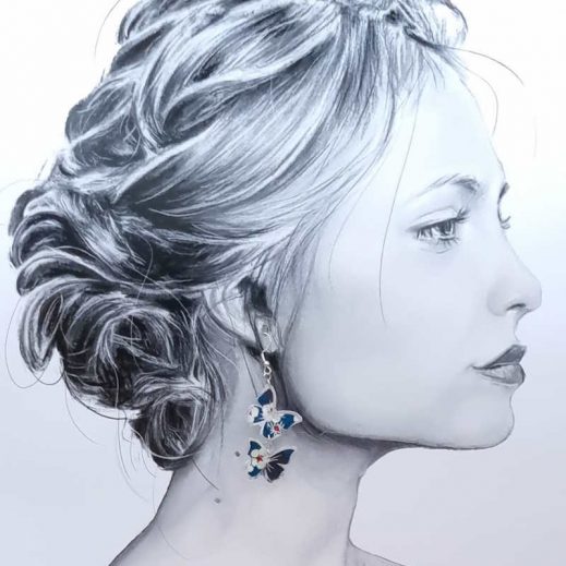 boucles d'oreilles Papillons et arbre de vie en liberty Mitsi marine boucles d'oreilles Papillons et arbre de vie en liberty Mitsi marine