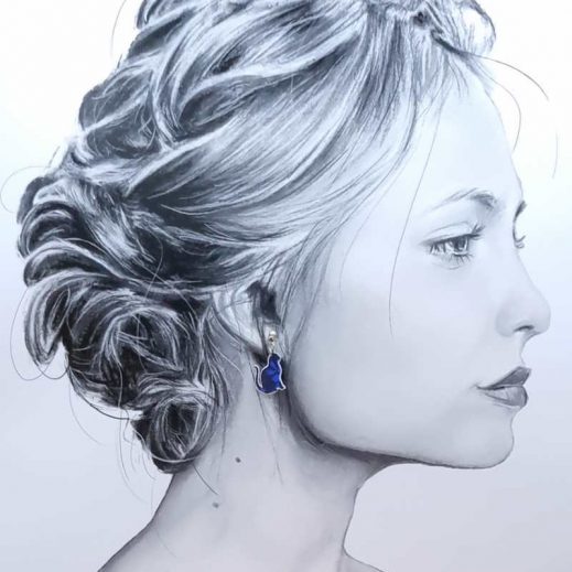 Boucles d'oreilles très petits chats en liberty Capel indigo (2.3 cm) Boucles d'oreilles très petits chats en liberty Capel indigo (2.3 cm)