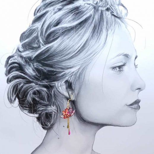 Boucles d'oreilles papillon et lotus en liberty Emma georgina rose Boucles d'oreilles papillon et lotus en liberty Emma georgina rose