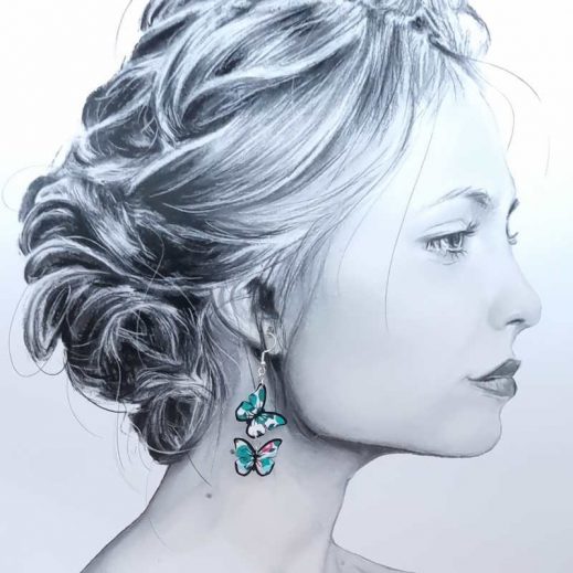 boucles d'oreilles Papillons et arbre de vie en liberty Wiltshire émeraude boucles d'oreilles Papillons et arbre de vie en liberty Wiltshire émeraude