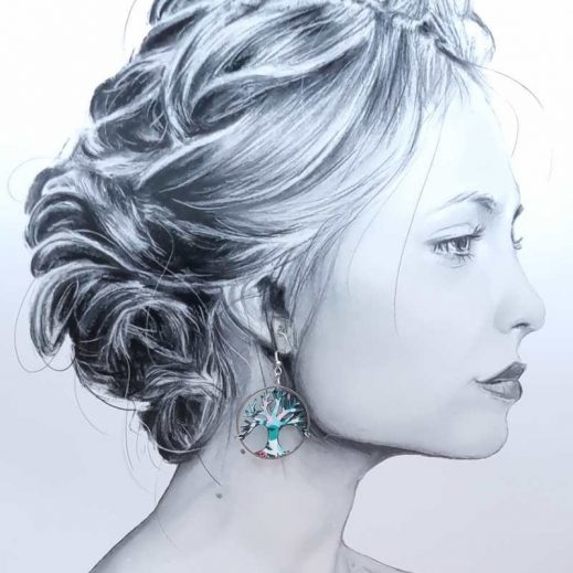 boucles d'oreilles Papillons et arbre de vie en liberty Wiltshire émeraude boucles d'oreilles Papillons et arbre de vie en liberty Wiltshire émeraude