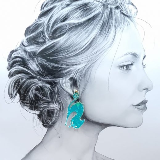 Boucles d'oreilles grand poisson arête et grand chat en petit pan hanako menthe Boucles d'oreilles grand poisson arête et grand chat en petit pan hanako menthe