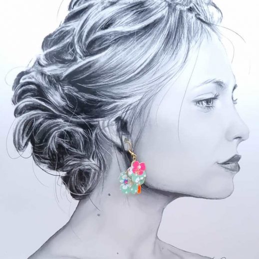 boucles d'oreilles grand colibri et fleurs de cerisier sakura en tissu petit pan fleur des îles vert d'eau boucles d'oreilles grand colibri et fleurs de cerisier sakura en tissu petit pan fleur des îles vert d'eau