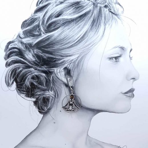 Boucles d'oreilles Lotus et Buddha en liberty Erica noir Boucles d'oreilles Lotus et Buddha en liberty Erica noir