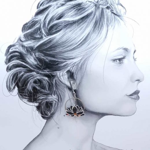 Boucles d'oreilles Lotus et Buddha en liberty Erica noir Boucles d'oreilles Lotus et Buddha en liberty Erica noir