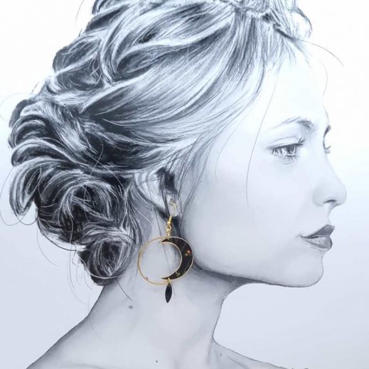 Boucles d'oreilles Lune et Loup en liberty Erica noir Boucles d'oreilles Lune et Loup en liberty Erica noir