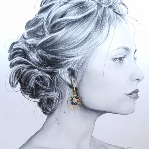 Boucles rouge-gorge et plume en liberty Strawberry thief denim Boucles rouge-gorge et plume en liberty Strawberry thief denim