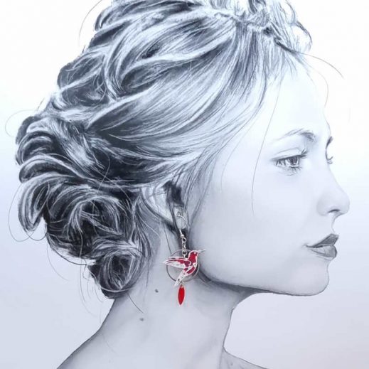 boucles d'oreilles colibri et fleur d'hibiscus en liberty mitsi valéria rubis boucles d'oreilles colibri et fleur d'hibiscus en liberty mitsi valéria rubis