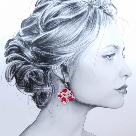 boucles d'oreilles colibri et fleur d'hibiscus en liberty mitsi valéria rubis boucles d'oreilles colibri et fleur d'hibiscus en liberty mitsi valéria rubis