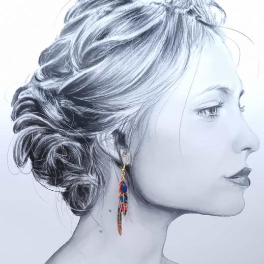 boucles d'oreilles grand colibri et plumes en liberty Ciara pétrole boucles d'oreilles grand colibri et plumes en liberty Ciara pétrole