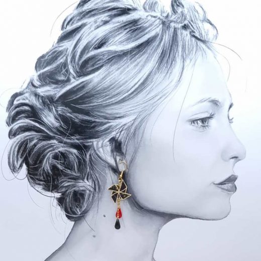 Boucles d'oreilles moulin à vent en Liberty Erica noir Boucles d'oreilles moulin à vent en Liberty Erica noir