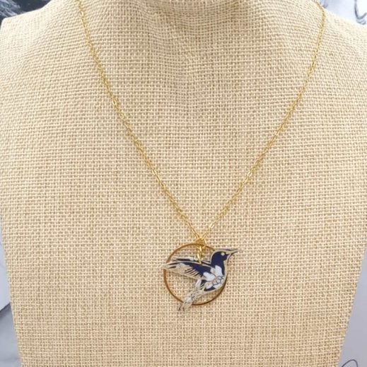 Collier colibri en liberty Capel Navy Collier colibri en liberty Capel Navy