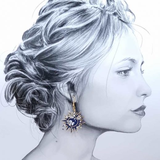 Boucles d'oreilles Lune et soleil en liberty Capel Navy Boucles d'oreilles Lune et soleil en liberty Capel Navy