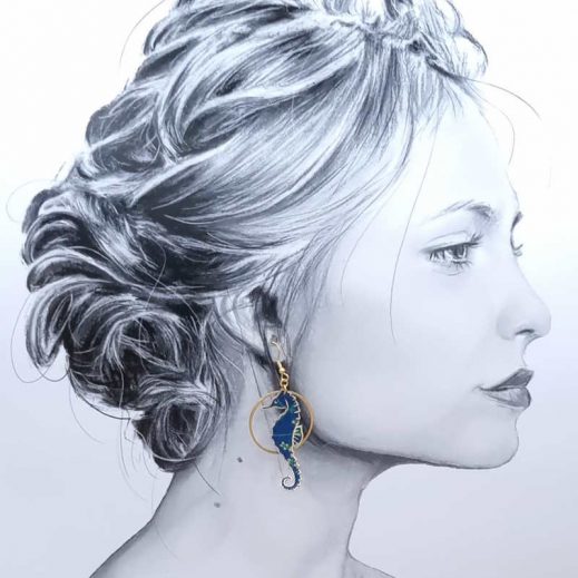 boucles d'oreilles sirène et hippocampe liberty Erica navy boucles d'oreilles sirène et hippocampe liberty Erica navy