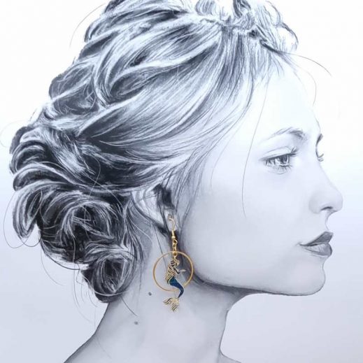 boucles d'oreilles sirène et hippocampe liberty Erica navy boucles d'oreilles sirène et hippocampe liberty Erica navy