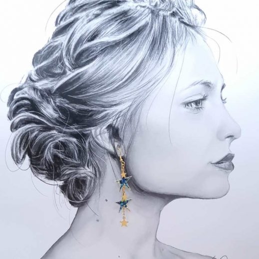 boucles d'oreilles fée et étoiles en liberty Strawberry Thief denim boucles d'oreilles fée et étoiles en liberty Strawberry Thief denim