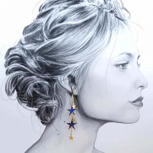 Boucles d'oreilles Lune et étoiles en liberty Capel indigo Boucles d'oreilles Lune et étoiles en liberty Capel indigo