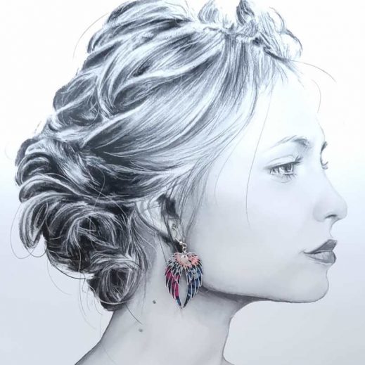 boucles d'oreilles ailes en liberty Perséphone violine boucles d'oreilles ailes en liberty Perséphone violine