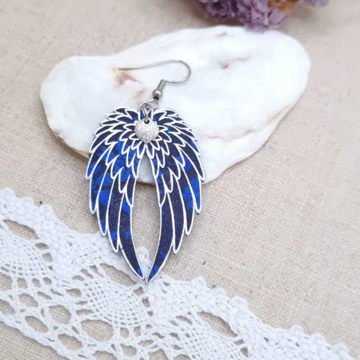 boucles d'oreilles ailes en liberty Capel indigo boucles d'oreilles ailes en liberty Capel indigo