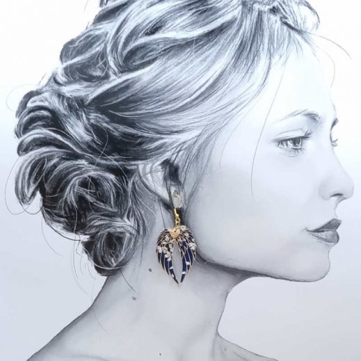 boucles d'oreilles ailes en liberty Capel navy boucles d'oreilles ailes en liberty Capel navy