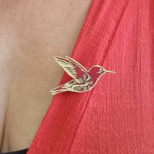 Broche colibri en liberty Capel rubis Broche colibri en liberty Capel rubis