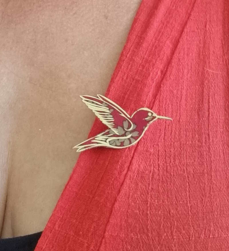 Broche colibri en liberty Capel rubis