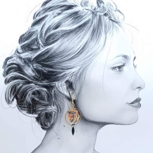 Boucles d'oreilles Panthères en liberty Faria noir Boucles d'oreilles Panthères en liberty Faria noir