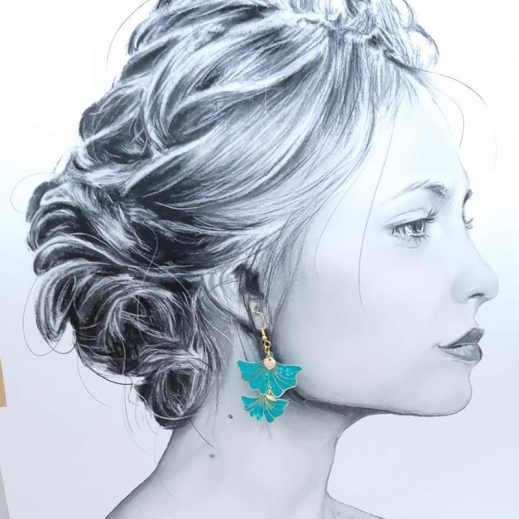 Boucles d'oreilles Gingko en TISSU Petit Pan Hanako Menthe Boucles d'oreilles Gingko en TISSU Petit Pan Hanako Menthe