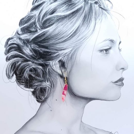 Boucles d'oreilles colibri et plume en TISSU Petit Pan Osami rose Boucles d'oreilles colibri et plume en TISSU Petit Pan Osami rose