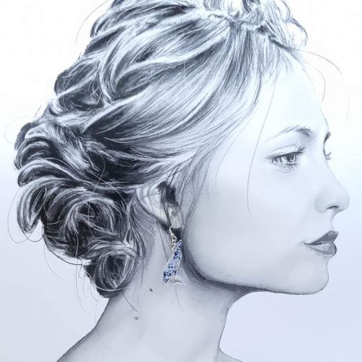 Boucles d'oreilles Lune et Loup en liberty Strawberry Thief Majorelle Boucles d'oreilles Lune et Loup en liberty Strawberry Thief Majorelle