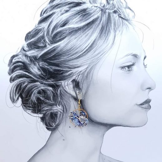 Boucles d'oreilles Cygne et fleurs de cerisier en liberty Strawberry thief Majorelle Boucles d'oreilles Cygne et fleurs de cerisier en liberty Strawberry thief Majorelle