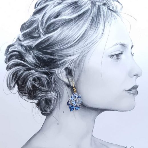 Boucles d'oreilles Cygne et fleurs de cerisier en liberty Strawberry thief Majorelle Boucles d'oreilles Cygne et fleurs de cerisier en liberty Strawberry thief Majorelle