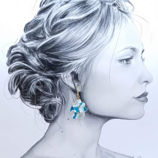 Boucles d'oreilles colombe et fleurs de cerisier en TISSU Petit Pan Osami turquoise Boucles d'oreilles colombe et fleurs de cerisier en TISSU Petit Pan Osami turquoise