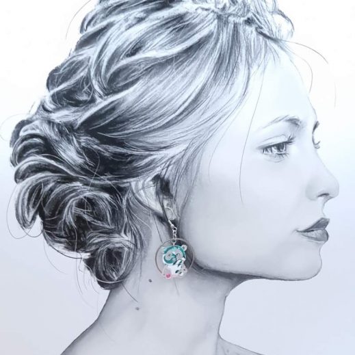 Boucles d'oreilles Panda et bambou en liberty Wiltshire émeraude Boucles d'oreilles Panda et bambou en liberty Wiltshire émeraude