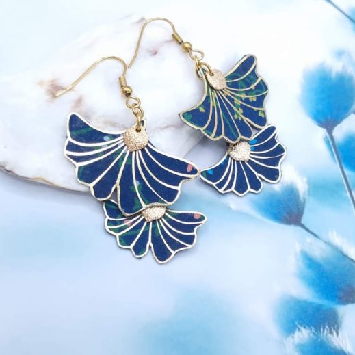 Boucles d'oreilles Gingko en TISSU liberty Erica navy