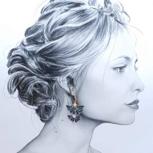 Boucles d'oreilles Gingko en TISSU liberty Erica navy Boucles d'oreilles Gingko en TISSU liberty Erica navy