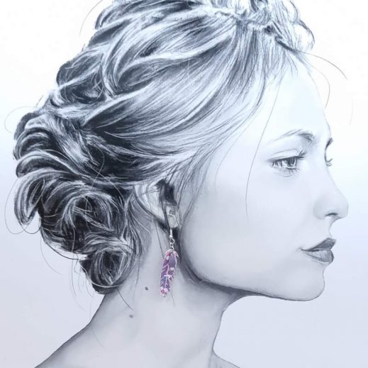 Boucles d'oreilles plumes en TISSU Petit Pan Hanako violet Boucles d'oreilles plumes en TISSU Petit Pan Hanako violet