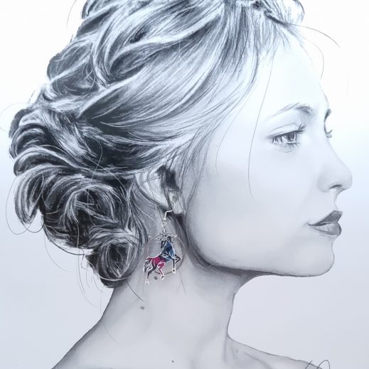 Boucle d'oreille à l'UNITE licorne en liberty Perséphone violine Boucle d'oreille à l'UNITE licorne en liberty Perséphone violine