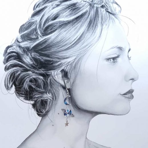 boucles d'oreilles étoiles lune planète liberty Wiltshire bleu nuit boucles d'oreilles étoiles lune planète liberty Wiltshire bleu nuit