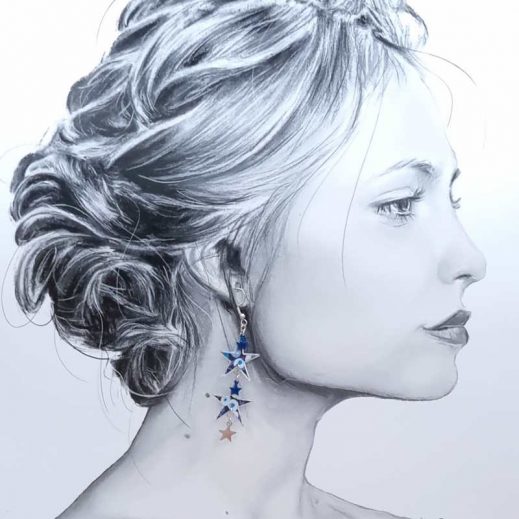 boucles d'oreilles étoiles lune planète liberty Wiltshire bleu nuit boucles d'oreilles étoiles lune planète liberty Wiltshire bleu nuit